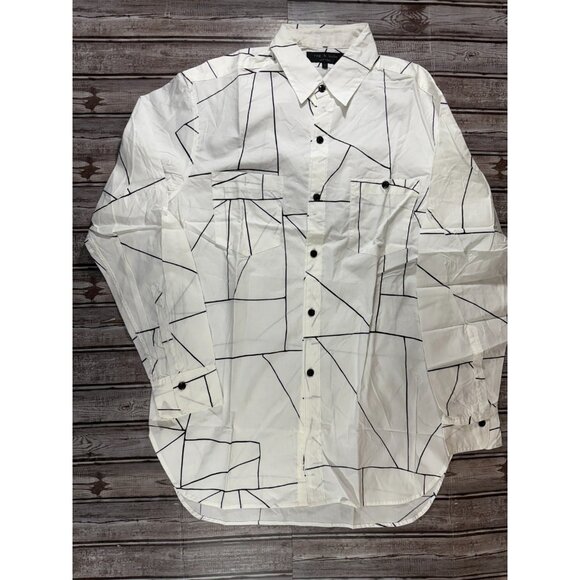 Rag & Bone graphic print geometric design shirt size M color white black NWOT - Picture 1 of 5